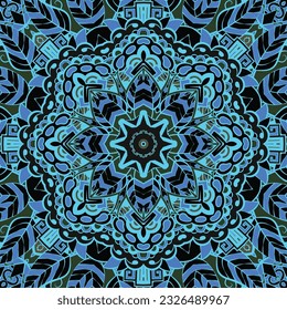 Seamless tile texture. Tracery mehndi design image. Dark toxic colors. Ethnic doodle art. Curved doodling picture. Vector