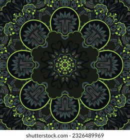 Texture harmonieuse de carreaux. Image de conception de la méthode de traçage. Des couleurs sombres et toxiques. L'art du gribouillage ethnique. L'image du gribouillage courbe. Image vectorielle