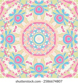 Seamless tile texture. Tracery mehndi design image. Ethnic doodle art. Curved doodling picture. Vector