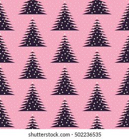 seamless tile with triangle Christmas trees in pink and purple