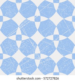 Seamless tile. Vintage texture. Repeating image. Pale background. Noise. Blue and white colors. EPS 8. Geometric pattern. Neutral fond. Scratch. Worn surface. Circles. Vector