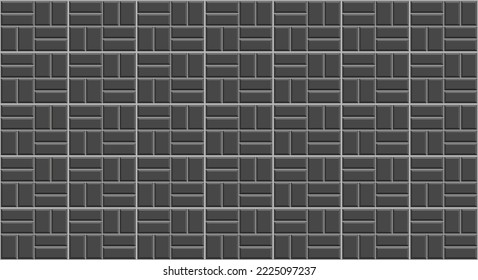 Nahtlose Fliesenwand. Fußboden mit Backstein-U-Bahn. Schwarzer U-Bahn-Hintergrund. Keramikmuster. Kochnische Rucksack. Zementstruktur. Altes Rechteck, Backsteinwand. Vorfeld-Feenprint. Vektorgrafik