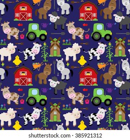 Seamless, Tileable Farm Animal And Barnyard Background Pattern