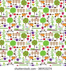Seamless, Tileable Farming or Gardening Themed Vector Background Pattern
