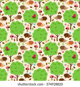 Seamless, Tileable Forest Animals Vector Background Pattern
