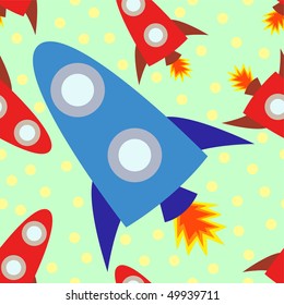 Seamless, tileable and fully repeatable vector illustration of colorful space ships