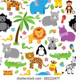 Seamless, Tileable Jungle or Zoo Animal Themed Background Patterns
