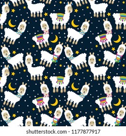 Seamless, Tileable Llama and Cactus Pattern or Background