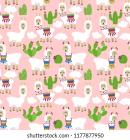 Seamless, Tileable Llama and Cactus Pattern or Background