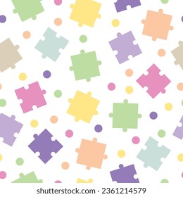 seamless tileable pattern with puzzle pieces vector in multiple colors