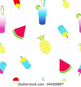 seamless tileable summer texture with ice cream, watermelon, pineapple and cocktail