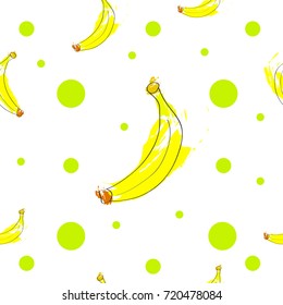 seamless tileable texture with bananas and green polka dots