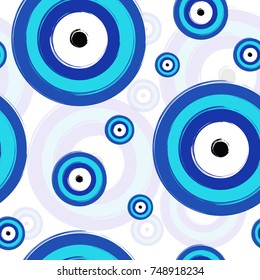 seamless tileable texture with blue greek evil eye - symbol of protection