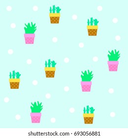seamless tileable texture with cactus and polka dots vector illustration