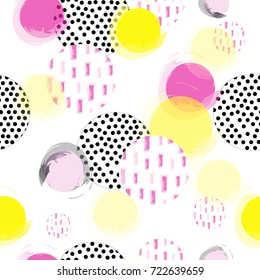 seamless tileable texture with circle bubbles in pink, yellow and black colors