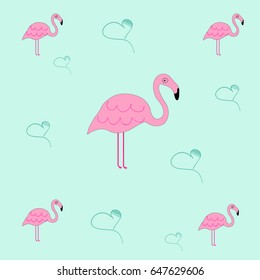 seamless tileable texture with flamingo and hearts - blue background
