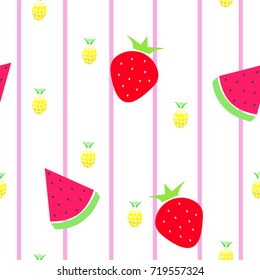 seamless tileable texture with fruits - watermelon, strawberry and pineapple vector illustration
