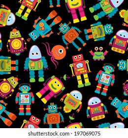 Seamless Tileable Vector Background Pattern with Cute Robots