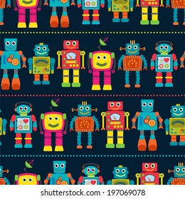 Seamless Tileable Vector Background Pattern with Cute Robots