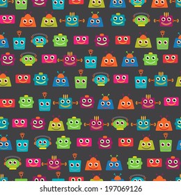 Seamless Tileable Vector Background Pattern with Cute Robots