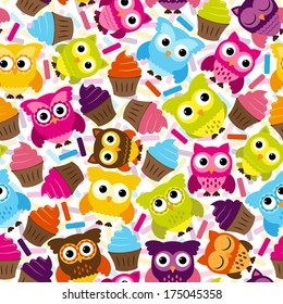 Seamless and Tileable Vector Owl Background Pattern