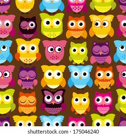 Seamless and Tileable Vector Owl Background Pattern