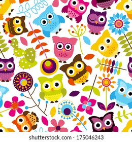 Seamless and Tileable Vector Owl Background Pattern