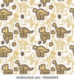 Seamless, Tileable Vector Pattern with Dinosaur Bones and Fossils