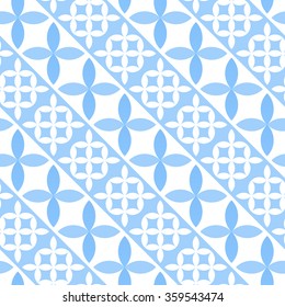 Seamless tiled  background with blue and white petals and flowers. Pattern for ceramics. Vector illustration.