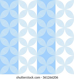 Seamless tiled background of blue and white petals and flowers. Mosaic for ceramics. Dotted pattern. Vector illustration.