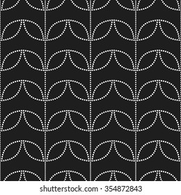 Seamless tiled black and white geometric background of plant with leaves. Grid. Dotted mosaic pattern. Vector illustration.
