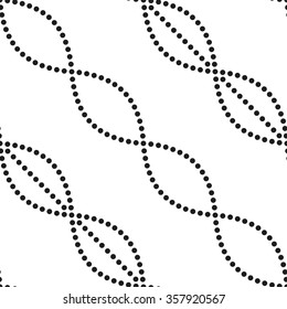 Seamless tiled black and white geometric mosaic chain pattern. Dotted background. Vector illustration.