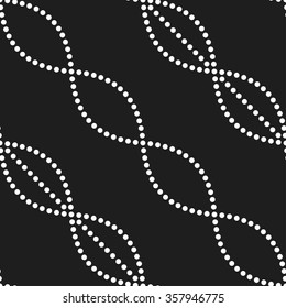 Seamless tiled black and white geometric mosaic chain pattern. Dotted background. Vector illustration.