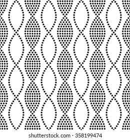 Seamless tiled black and white geometric mosaic chain pattern. Dotted background. Vector illustration.