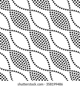 Seamless tiled black and white geometric mosaic chain pattern. Dotted background. Vector illustration.