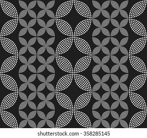 Fondo geométrico de pétalos y flores, con baldosas claras y negras. Cuadrícula. Patrón de mosaico con puntos. Ilustración vectorial.