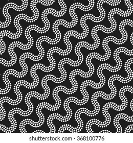 Seamless tiled black and white geometric wavy background of circles in garland. Dotted pattern. Vector Illustration. 