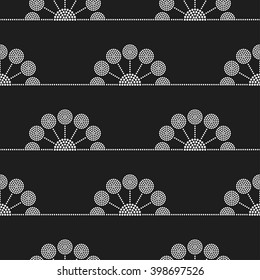 Seamless tiled black and white geometric background of half-circles in garlands. Dotted pattern. Vector Illustration. 
