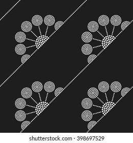 Seamless tiled black and white geometric background of half-circles in garlands. Dotted pattern. Vector Illustration. 
