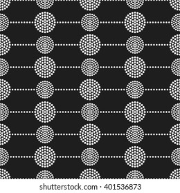 Seamless tiled black and white geometric background of small and big circles in garland. Dotted pattern. Vector Illustration. 