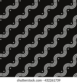 Seamless tiled black and white geometric wavy background of circles in garland. Dotted pattern. Vector Illustration. 