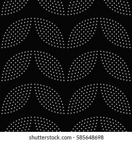 Seamless tiled black and white geometric background of petals made of stars. Grid. Starry mosaic pattern. Vector illustration.