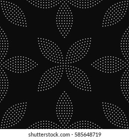 Seamless tiled black and white geometric background of petals and flowers made of stars. Grid. Starry mosaic pattern. Vector illustration.