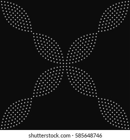 Seamless tiled black and white geometric background of petals and flowers made of stars. Grid. Starry mosaic pattern. Vector illustration.