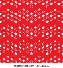 Seamless tiled Christmas red geometric zigzag pattern of white stars in garlands. Beads. New year gift paper background. Vector illustration.