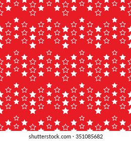Seamless tiled Christmas red geometric zigzag pattern of white stars in garlands. Beads. New year gift paper background. Vector illustration.