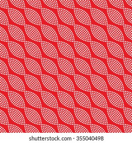Seamless tiled Christmas red geometric mosaic white chain pattern. Dotted background. Vector illustration.