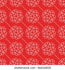 Seamless tiled Christmas red geometric zigzag pattern of dotted garlands. Beads. New year gift paper background. Vector illustration.