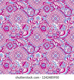 Seamless tiled mosaic pattern. Vintage decorative elements. Hand drawn background. Oriental Arabic, Indian, ottoman motifs.