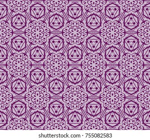 Seamless tiled pattern of floral ornament. Sacred geometry oriental trellis print. Vector Illustration.